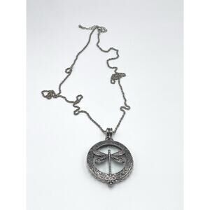 Dragonfly Magnifying 4x Necklace Silver Tone 30”+3”